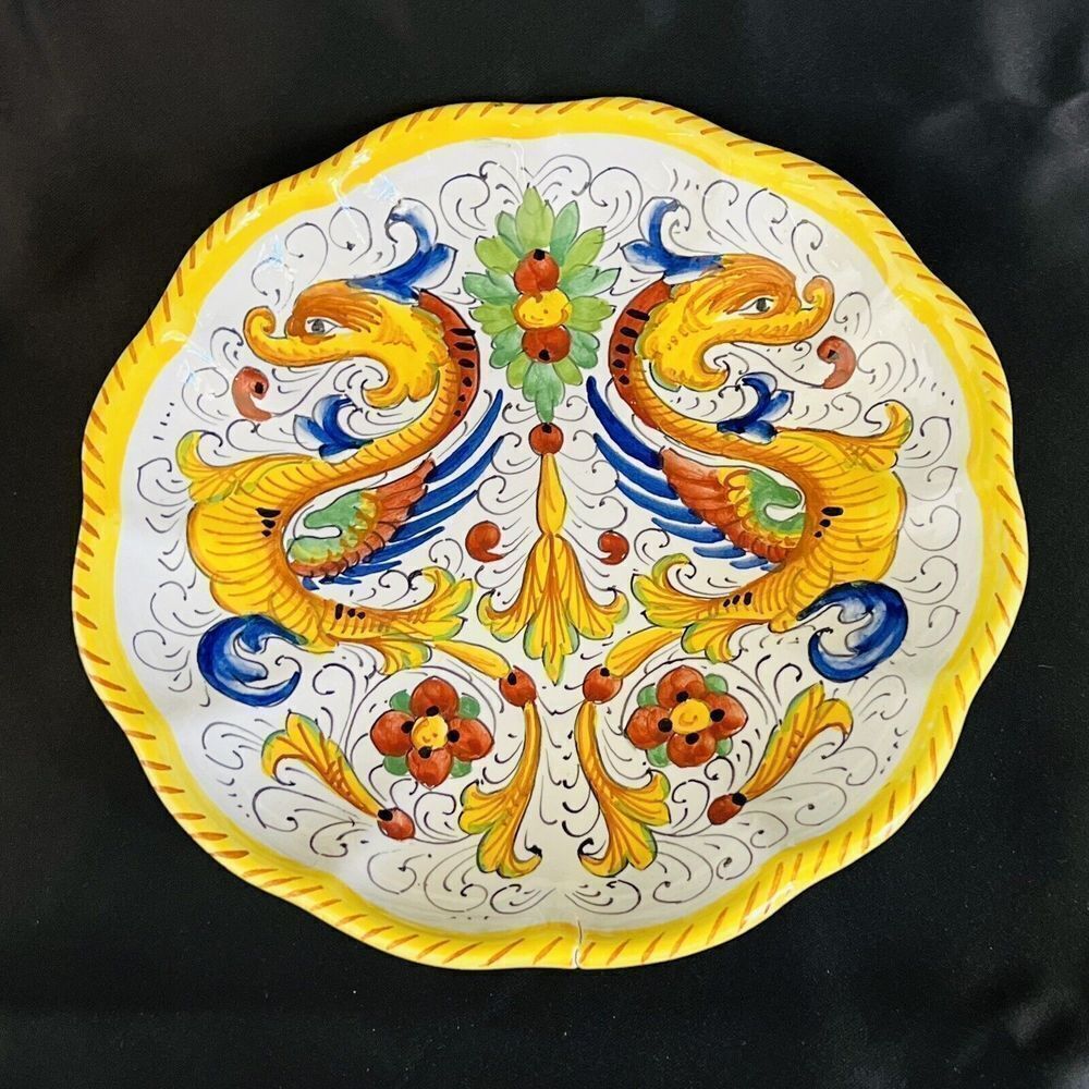 Raffaellesco DERUTA Italy Dragon Wall Decor Scalloped Plate Majolica Pottery 10”
